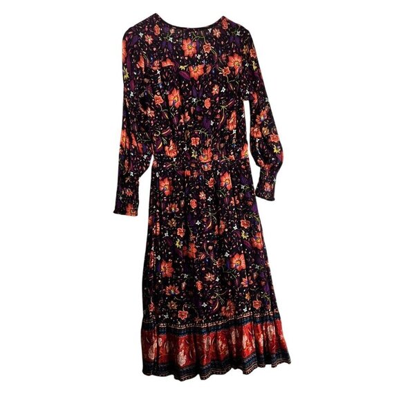 Old Navy Boho Midi Dress M Black Floral Hippie Peasant Cottage Rayon Lined - Picture 7 of 14
